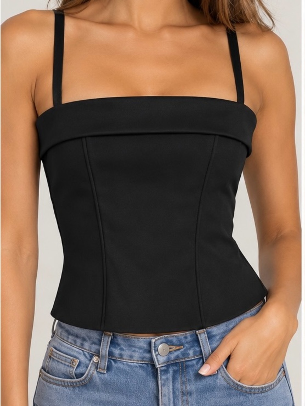 H&M Black Corset Bustier Camisole Top Adjustable Straps Size US 10